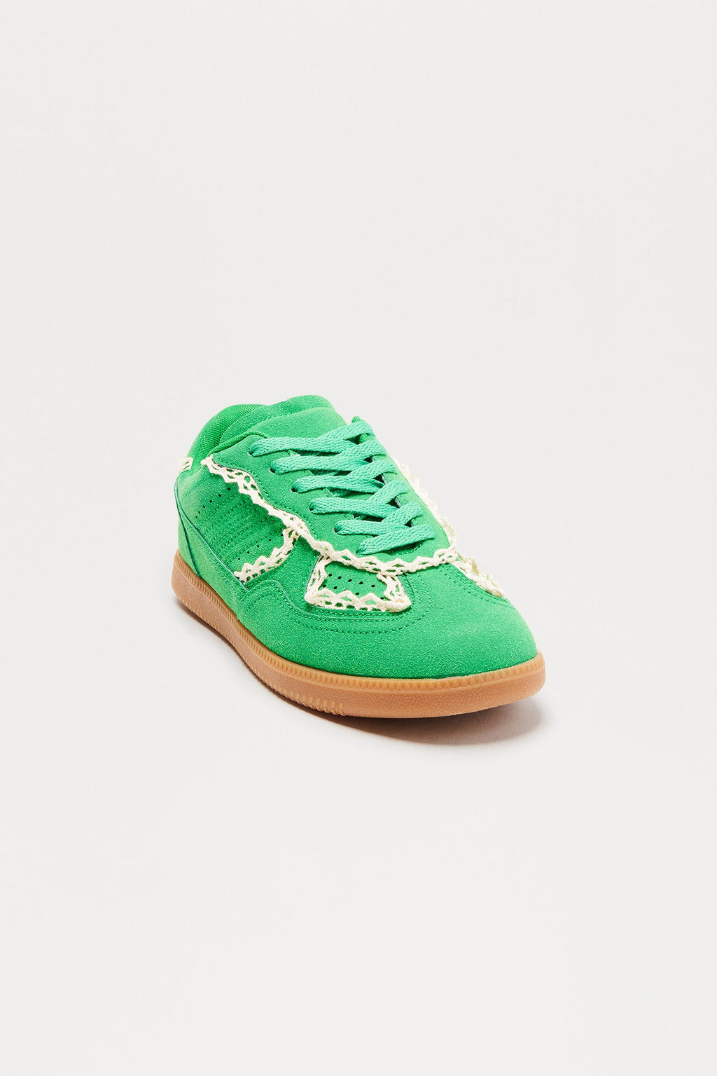 Teo Lace Trim Faux Suede Sneakers - Green