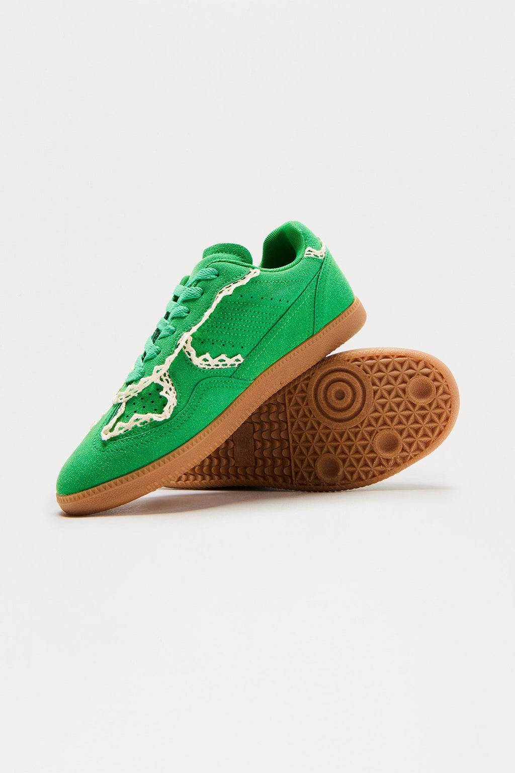 Teo Lace Trim Faux Suede Sneakers - Green