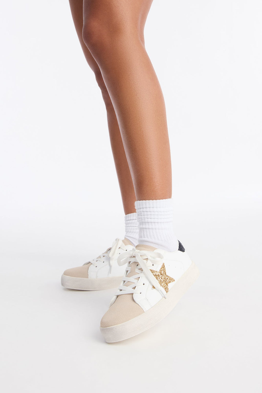 Trev Glitter Star Lace Up Sneakers - Gold